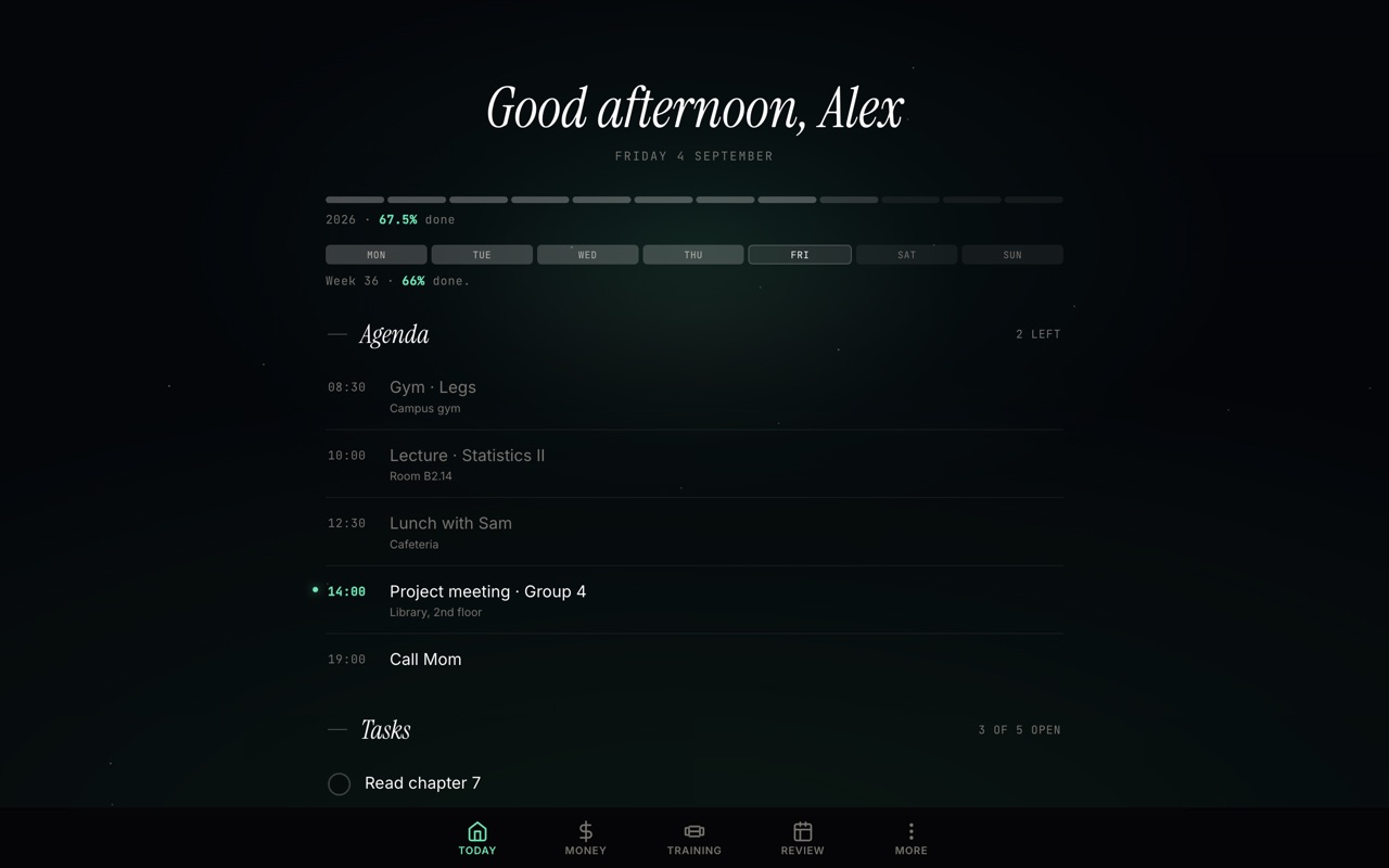 GOODFIND day view: agenda and tasks for one day
